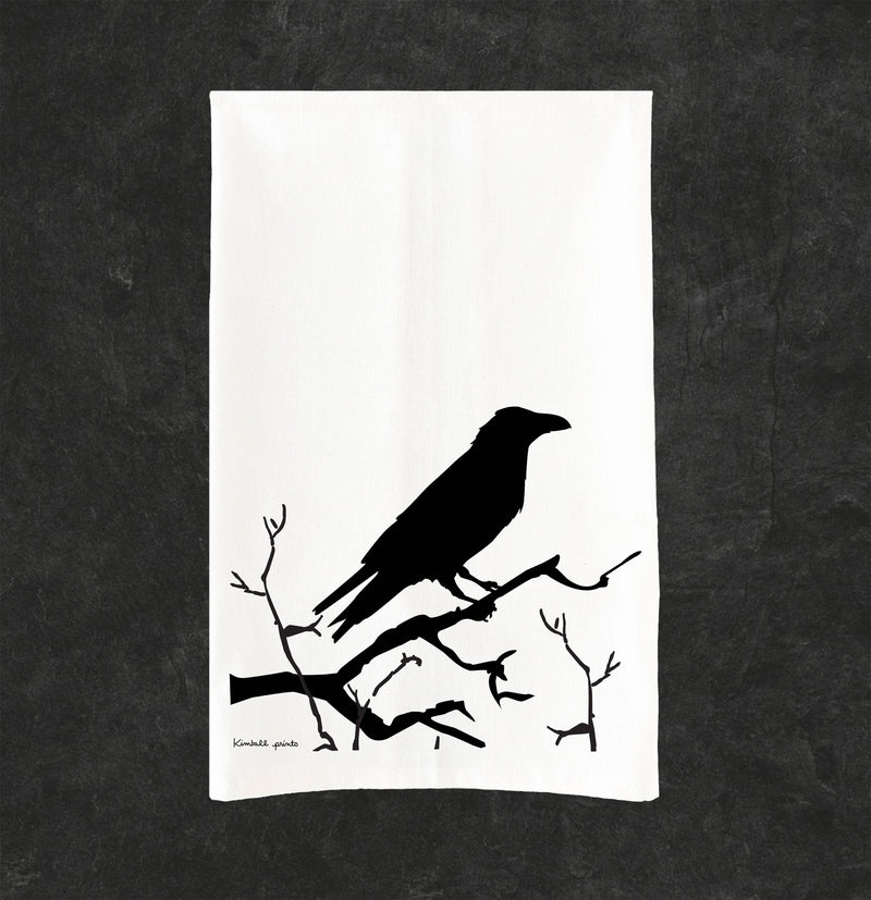Hearth and Harrow | Organic Cotton Crow Tea Towel - Black - Raven Print - Bird