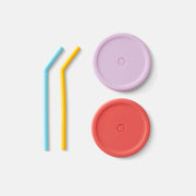 PlanetBox - Silicone Straw and Lid Set - Sunset: Four silicone accessories for sustainable sipping, featuring reusable straws and lids for cups, perfect for eco-friendly drinkware.