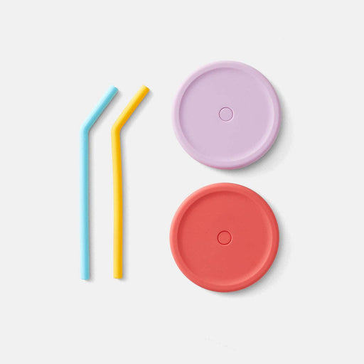 PlanetBox - Silicone Straw and Lid Set - Sunset: Four silicone accessories for sustainable sipping, featuring reusable straws and lids for cups, perfect for eco-friendly drinkware.