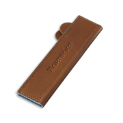 Messermeister Leather Magnetic Edge-Guard - 10.5: Brown leather sheath with magnetic closure for secure knife storage and protection, designed for chef’s knives and long blades.
