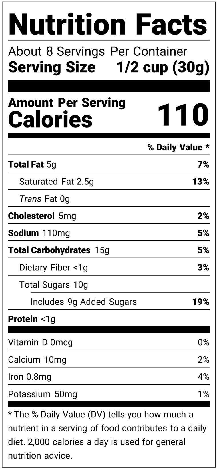 Poppy Hand-Crafted Popcorn - Cinnamon Bourbon Pecan Popcorn: Nutrition label highlights 110 calories per serving, featuring bourbon-infused caramelized pecans. Gluten-free, 225-day shelf life.
