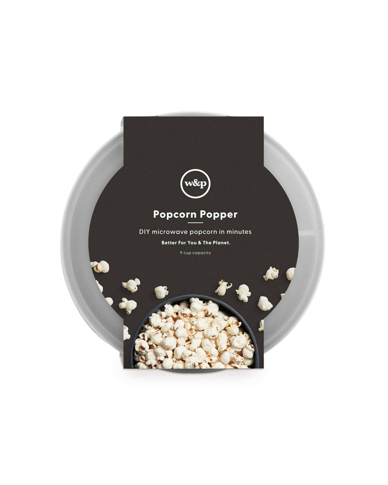 W&P | Silicone Reuseable Popcorn Popper - Charcoal - Standard, a collapsible, microwave-safe silicone bowl for making 9 cups of waste-free popcorn, ideal for home use.