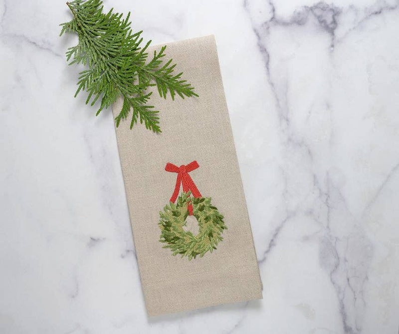 Arte Italica & Crown Linen Designs | Boxwood Wreath Linen Towel