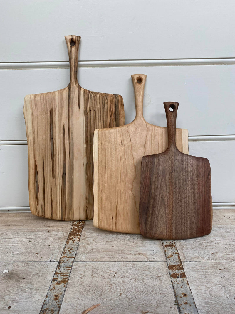 Petermans Boards and Bowls Inc. - 27 Ambrosia Maple Serving Board with Handle, handcrafted in New England, perfect for stylish serving or cutting.