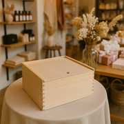 Giften Market - Luxury Pine Keepsake Gift Box with Lid (10x10x5) on display, showcasing its elegant and durable design, ideal for memorable gift presentations.