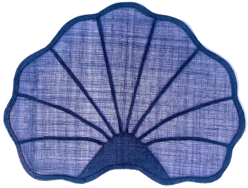 Tisch New York - Placemat, Natural, Nautilus (Navy); handwoven Sinamay fiber, 15 diameter, fan-shaped with stitched ribs, crafted in the Philippines.