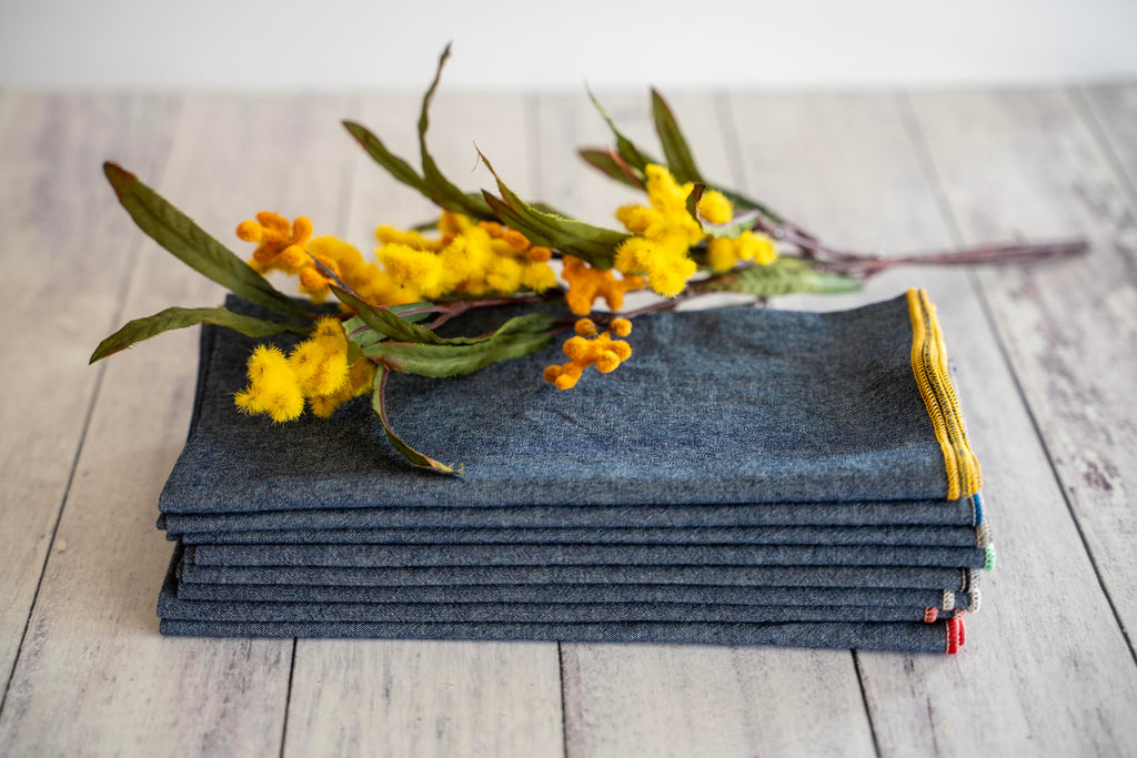 Dot and Army Denim Chambray Napkin - Thumbnail 4