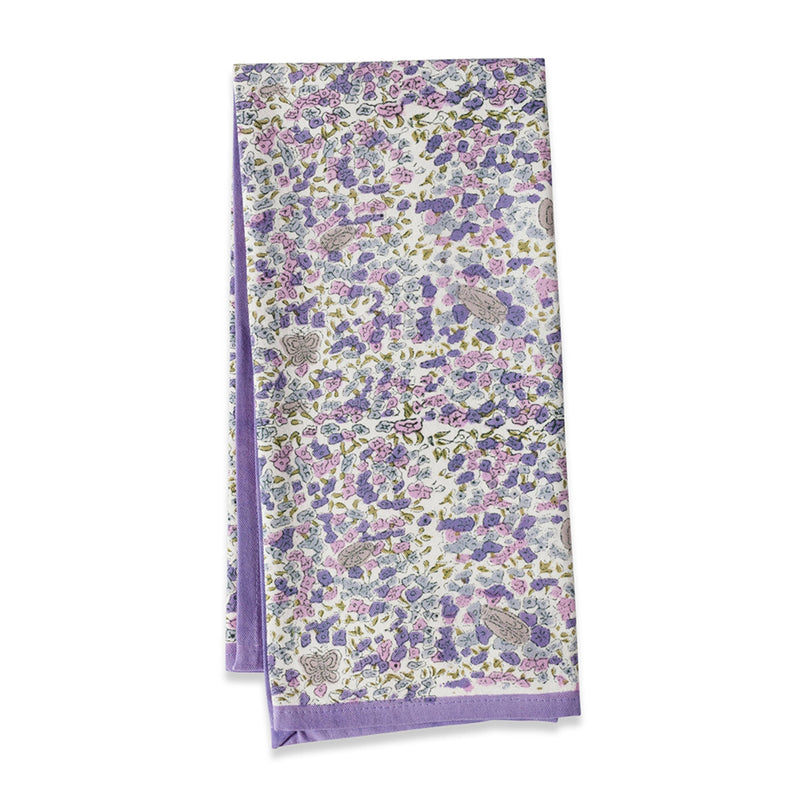 Couleur Nature - Lavender Purple Tea Towels feature a floral pattern with lavender borders, handprinted to evoke the charm of Southern France's lavender fields.