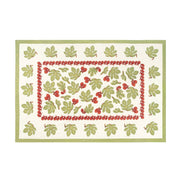 Couleur Nature - Fig Red & Green French Tablecloth: 71 x 71. Features botanical motifs on a cream backdrop, ideal for elegant dining, crafted from 100% cotton.