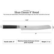 Shun | Classic Bread Ebony, 9 inches: Features a serrated Damascus-pattern blade with a pakkawood handle, ideal for effortlessly slicing through various bread types.
