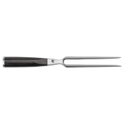 Shun Classic Carving Set: Two-pronged stainless steel carving fork with wood handle, part of a 2-piece gift set for precise meat slicing.