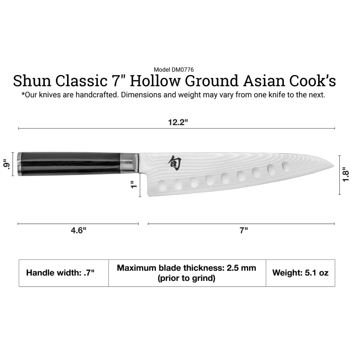 Shun | Classic Hollow Ground Asian Cook's Knife, 7 inches