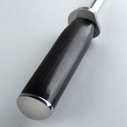 Shun | Satin Steel Combination Honing Steel, 9 inches, featuring a Pakkawood handle with a built-in 16° angle guide for precise knife edge realignment.