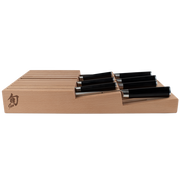 Shun | In-Drawer Knife Trays, 15 Slot: Beechwood tray with 14 knife slots plus space for honing steel, ideal for organized, space-saving kitchen storage.