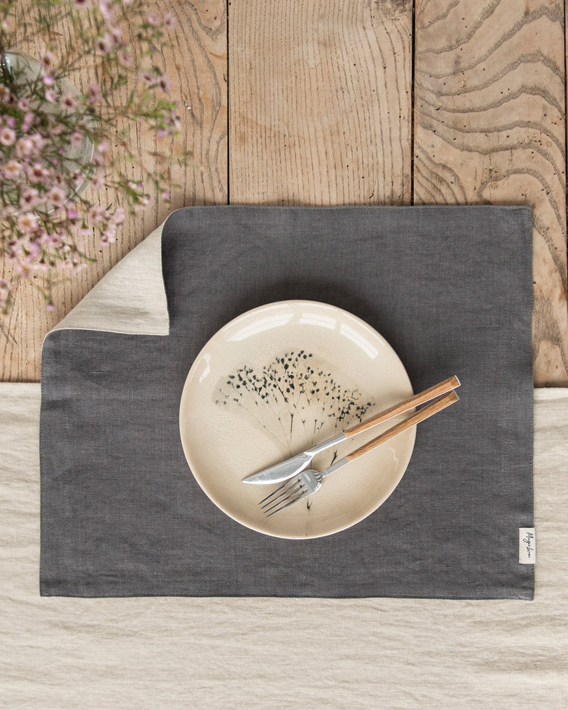 MagicLinen | Double Layer Linen Placemat Set of 2: Charcoal grey