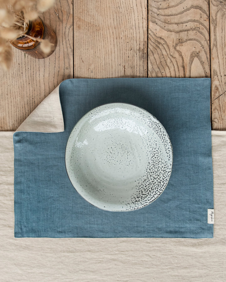 MagicLinen | Double Layer Linen Placemat Set of 2: Grey blue