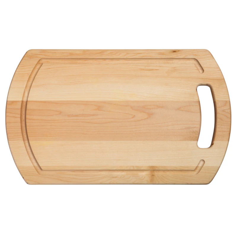 J.K. Adams Maple Everyday Medium Prep Board with a handle, featuring a smooth wood surface, ideal for kitchen preparation tasks.