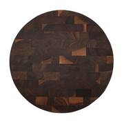 Round walnut end grain cutting board by J.K. Adams, 16 inches, ideal for professional use, available at Athens Cooks kitchen store.