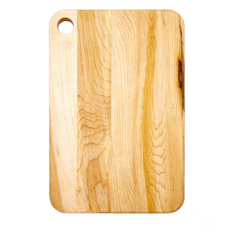 J.K. Adams Large Maple Prep Cutting Board, a finely crafted wooden board with a convenient hole for handling. Ideal for kitchen enthusiasts at Athens Cooks.