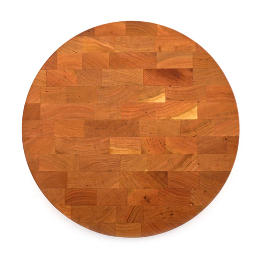 Round maple end grain cutting board, 16 inches, by J.K. Adams, ideal for professional kitchen use, available at Athens Cooks, a specialty kitchen store.
