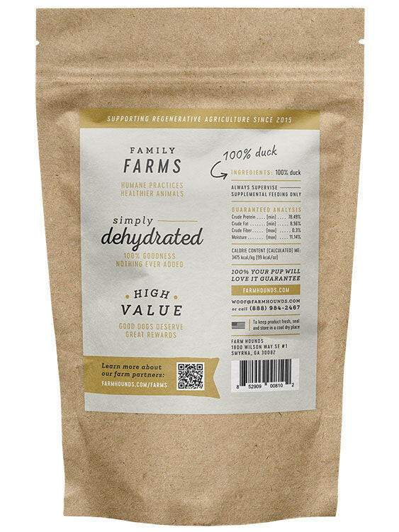 Farm Hounds | Jerky Treats - Turkey Jerky in a brown bag with white text and a label detailing the USA-sourced, pasture-raised poultry ingredients.