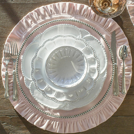 Arte Italica & Crown Linen Designs | Round Ruffle Velvet Placemat, Cream