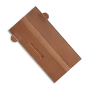 Messermeister - Leather Magnetic Edge-Guard - 6.5: Brown leather cover with stitched edges, designed to protect knife blades with secure magnetic closure.