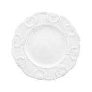 Bella Bianca Antique Lace Salad/Dessert Plate, Italian stoneware with intricate lace pattern, 9-inch diameter. Durable and elegant, ideal for enhancing any dining setting.
