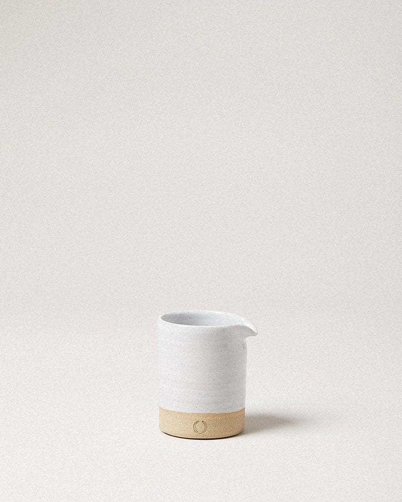 Farmhouse Pottery - Silo Pitchers: Petite, a minimalist ceramic pitcher with white glaze and natural clay base, ideal for serving drinks or displaying flowers.