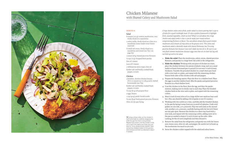 By Heart cookbook spread featuring Chicken Milanese recipe with panko-crusted chicken and salad, capturing home-cooked Italian American flavors by Hailee Catalano.