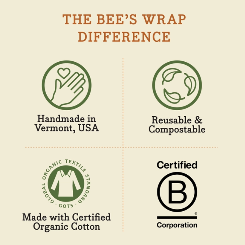 Bee's Wrap - Bread Wrap - Botanical Print; features handmade, reusable, compostable wrap with organic cotton, made in Vermont, for sustainable bread storage. Certified B Corporation product.