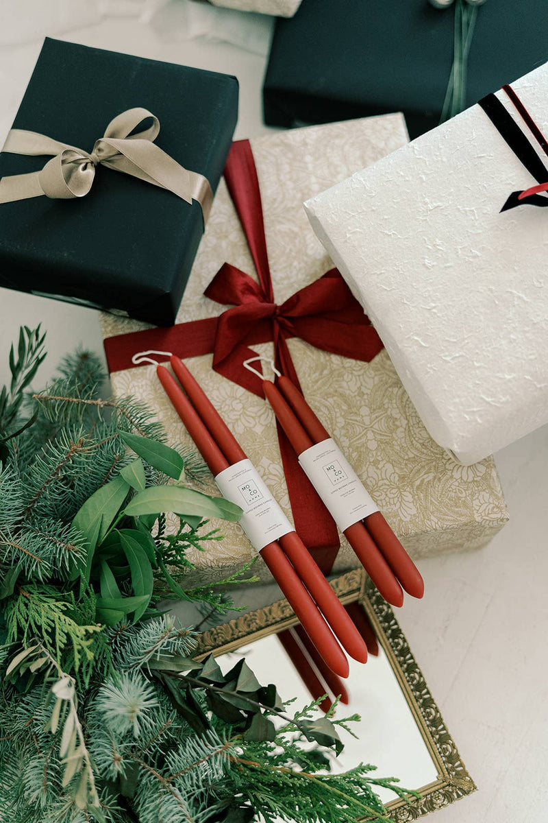 Mo&Co Home -  Berry Red | Dipped Beeswax Taper Candles | All Natural: 14 Inch