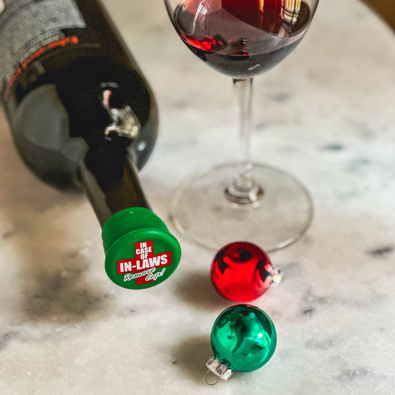 CapaBunga | Holiday Wine Caps - Santa Paws featuring a wine glass and bottle, highlighting festive wine accessory for enhancing entertaining experiences.