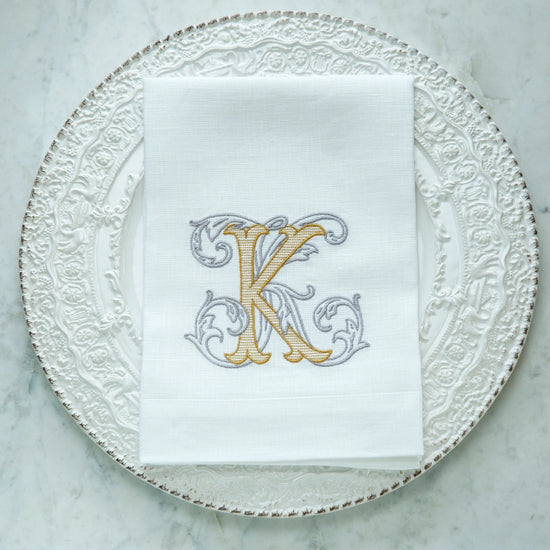 Arte Italica & Crown Linen Designs | Vintage Vine Monogram Tri-Fold Napkin - T