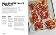 Penguin Random House LLC - Shabbat cookbook spread featuring a Slow-Roasted Tomato & Feta Tart recipe and photo, emphasizing traditional Shabbat cooking and gathering.