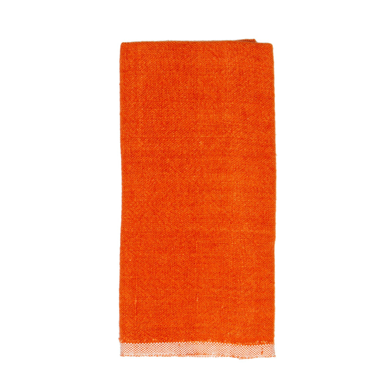 Caravan Home | Chunky Linen Orange Towel, featuring a handmade, rustic design, displayed flat to highlight its textured, vintage-inspired aesthetic. Ideal for kitchens or dining settings.