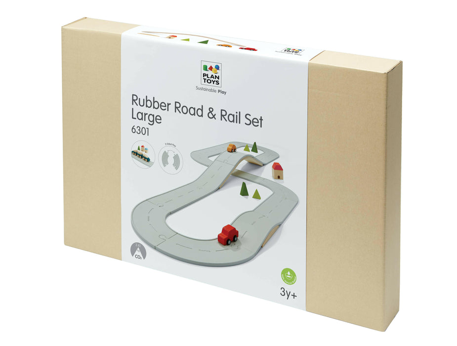 PlanToys | Rubber Road + Rail Set