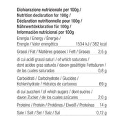 TartufLanghe - Tartufissima® N°19 Truffle Pasta nutrition panel in multiple languages, highlighting premium ingredients and artisanal quality for a gourmet culinary experience.