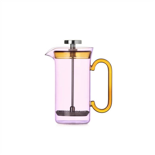 Ichendorf | Clarinette Small French Press, Pink, 350ml, featuring a sleek glass design and stainless steel plunger, ideal for brewing solo coffee or tea servings.