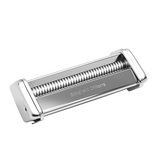 Marcato | Atlas 150 Pasta Maker Accessories, Spaghetti cutter attachment for manual rollers, slices dough into uniform spaghetti strands, embodying Italian culinary tradition.