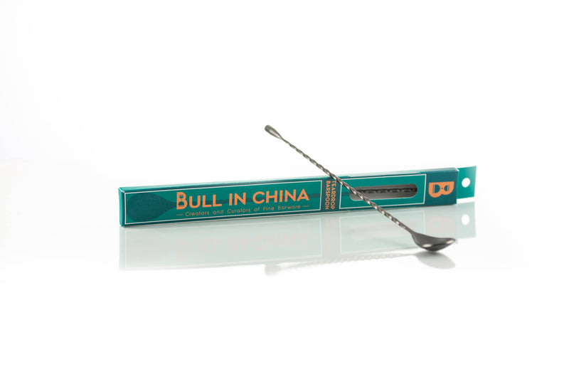 Bull in China | Teardrop Barspoons - Silver - close-up showcasing the twisted center and weighted end, highlighting its ergonomic design for professional or home bar use.