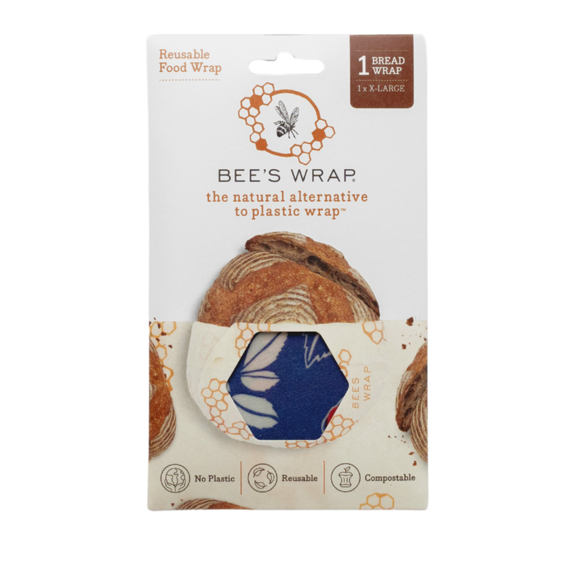 Bee's Wrap - Bread Wrap - Botanical Print packaging, showcasing a plastic-free, reusable, compostable beeswax-coated cotton sheet for bread storage, ideal for eco-conscious bakers.