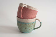 RachaelPots Jumbo Mug - Nude-Light Blue, 18 oz, hand-thrown with a thumb rest handle, ideal for coffee or soup, crafted in Brooklyn.