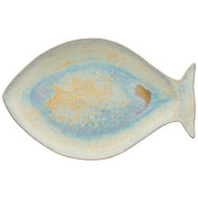 Casafina Large Mackarel Serving Platter, a fish-shaped ceramic plate with a detailed blue and yellow design, ideal for serving dishes.