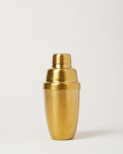 Farmhouse Pottery | Essex Barware, Cocktail Shaker - Brushed Gold: A sleek, brushed gold-tone stainless steel shaker in a classic three-piece design, perfect for cocktails.