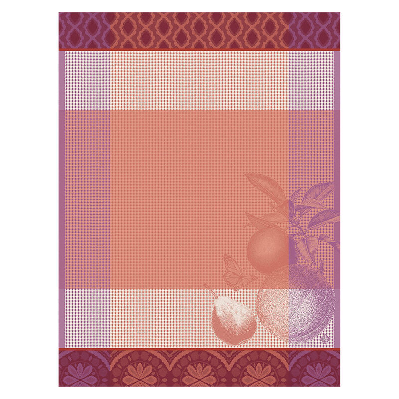 Le Jacquard Francais | Arriere-Pays Hand Towel featuring a retro fruit-and-ornament design with floral motifs, echoing Provence's sunlit markets.