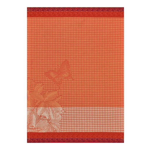 Le Jacquard Français | Jardin Des Papillons Hand Towel: Checkered fabric with delicate lilies and butterfly motifs, finished with decorative borders, embodies luxury and nature.