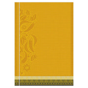 Le Jacquard Français | Piments Hand Towel: A golden-yellow towel with botanical and Art Deco motifs, perfect for adding elegance to your kitchen.