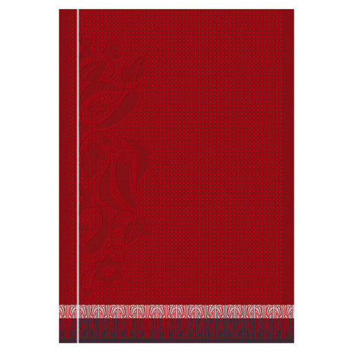 Le Jacquard Français | Piments Hand Towel: A red tea towel featuring botanical and Art Deco patterns, designed for lovers of spicy cuisine, made from durable honeycomb fabric.