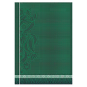 Le Jacquard Français | Piments Hand Towel featuring a teal-green botanical pattern with decorative borders, perfect for enhancing kitchens with a touch of Art Nouveau elegance.